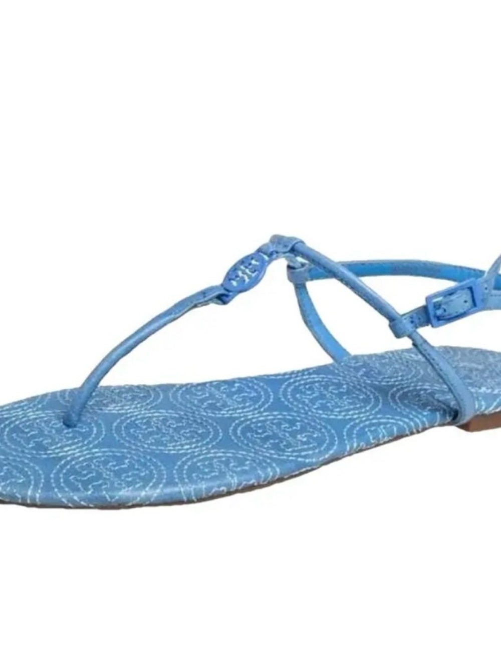 Tory Burch Blue Logo Thong Leather Sandals Size 8 pre-owned